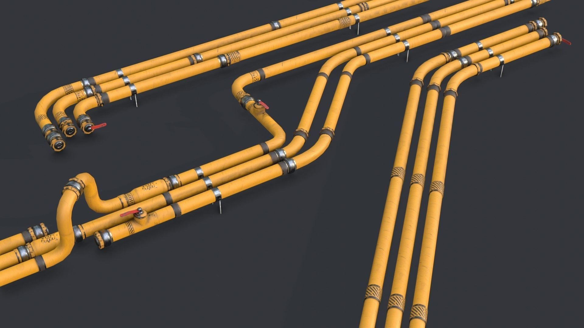 Modular Pipes - Industrial Painted Yellow Low-poly 3D model_17