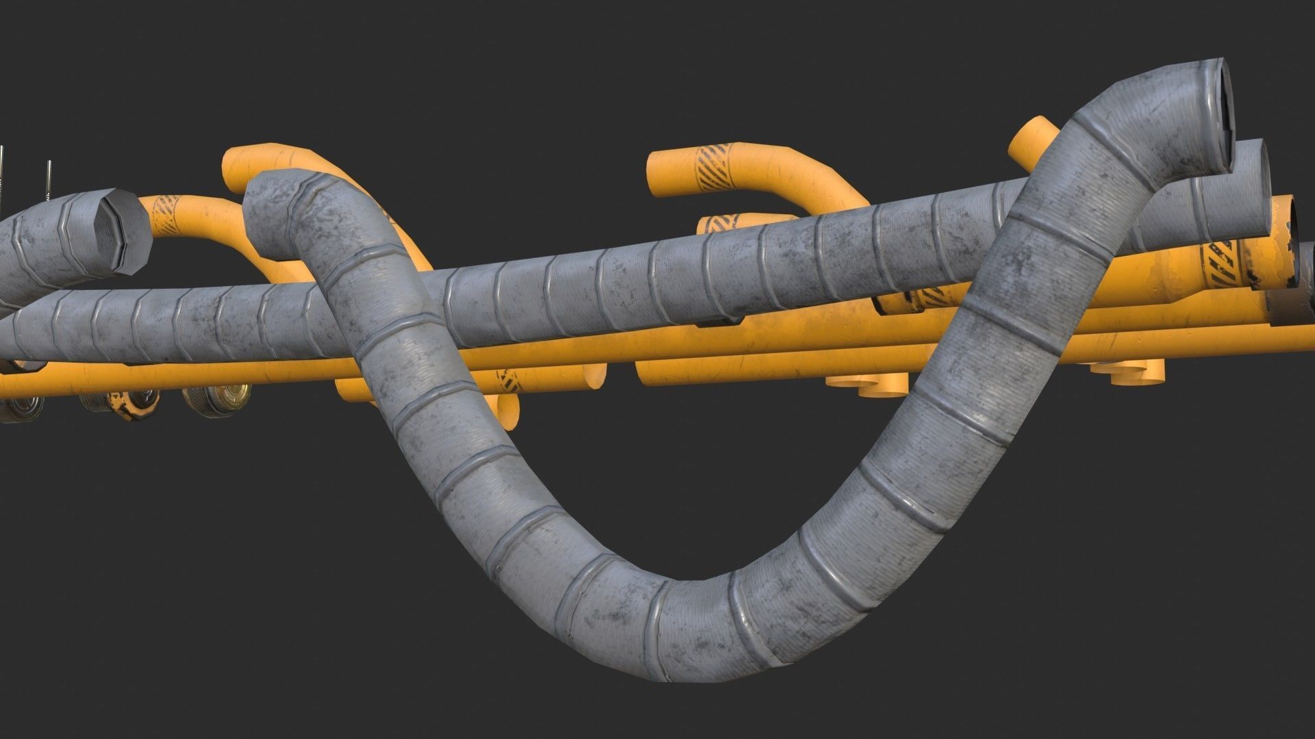 Modular Pipes - Industrial Painted Yellow Low-poly 3D model_6