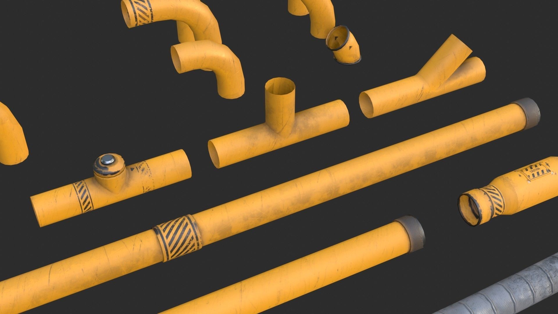 Modular Pipes - Industrial Painted Yellow Low-poly 3D model_7