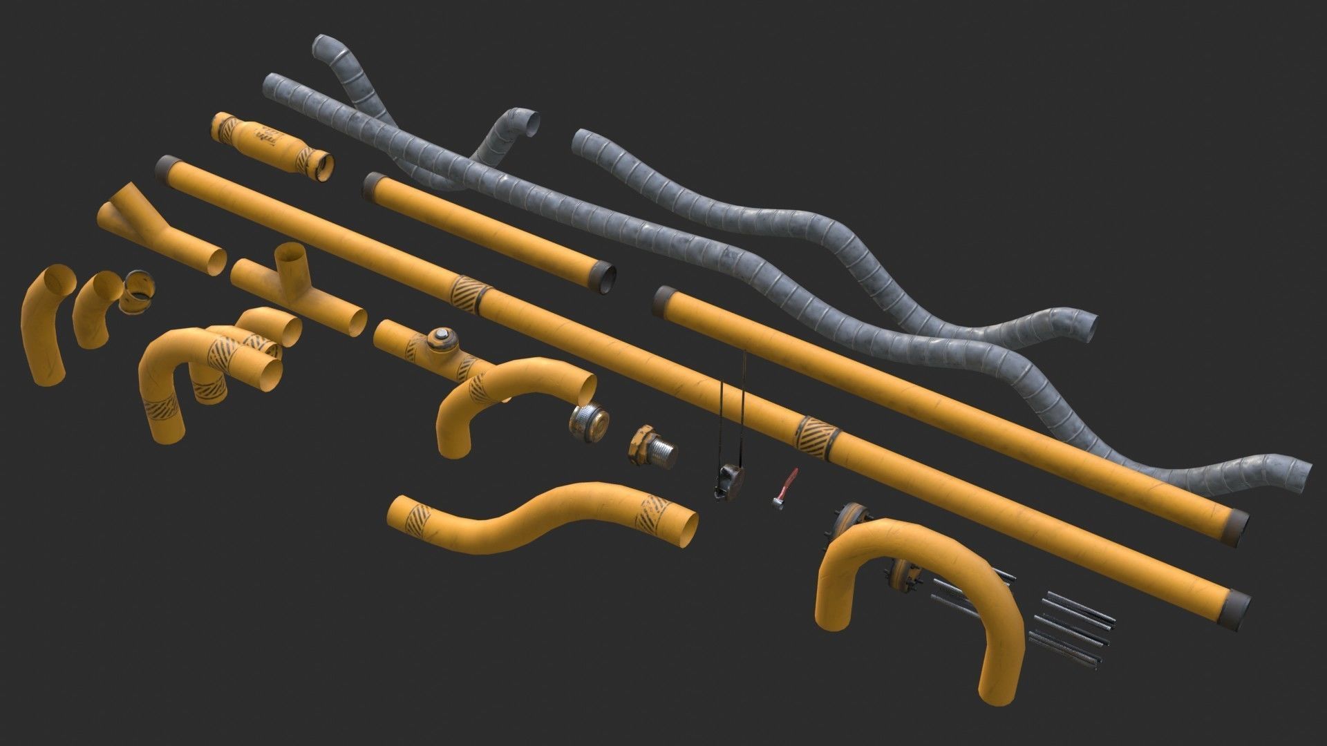 Modular Pipes - Industrial Painted Yellow Low-poly 3D model_3