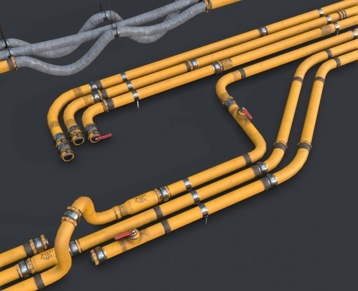 Modular Pipes - Industrial Painted Yellow Low-poly 3D model_1