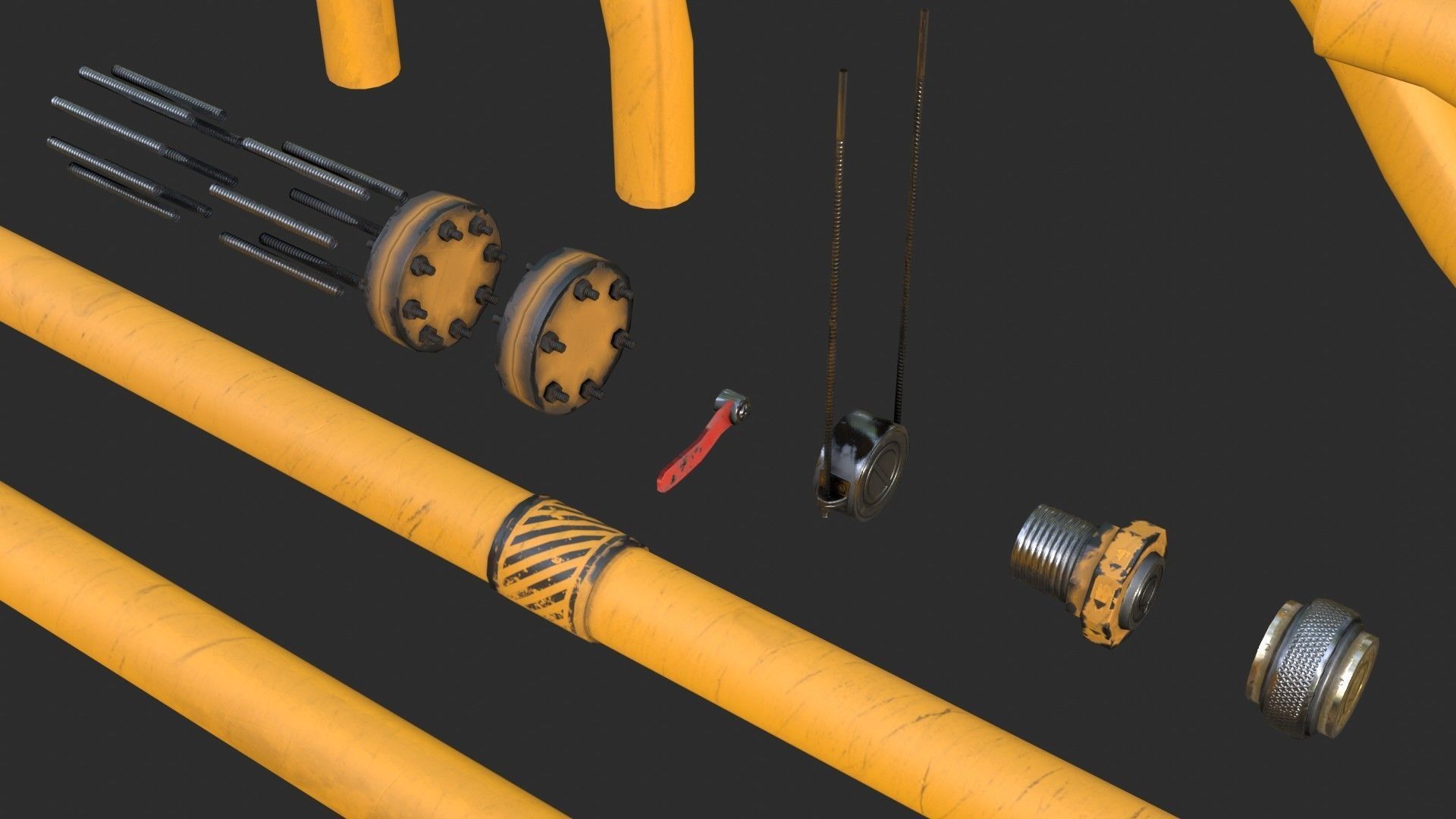 Modular Pipes - Industrial Painted Yellow Low-poly 3D model_8