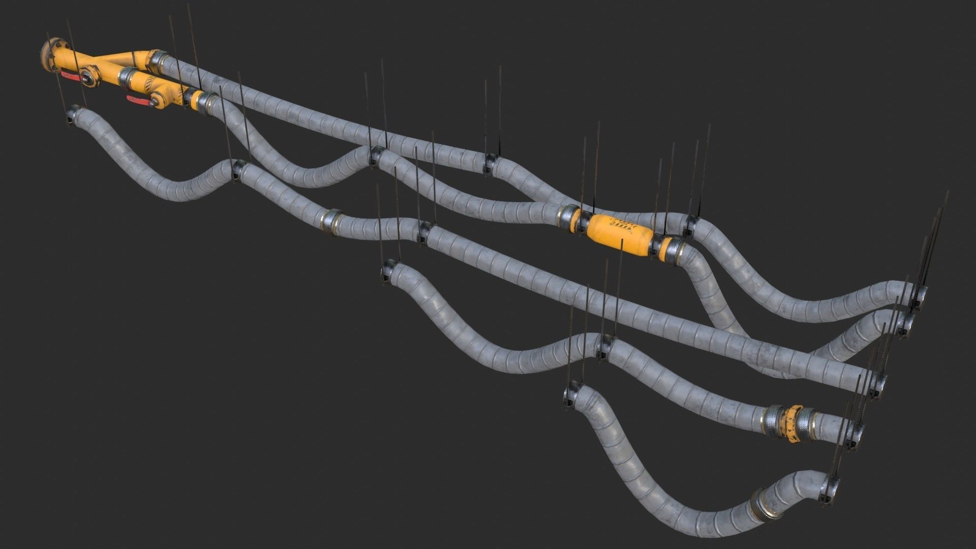 Modular Pipes - Industrial Painted Yellow Low-poly 3D model_9