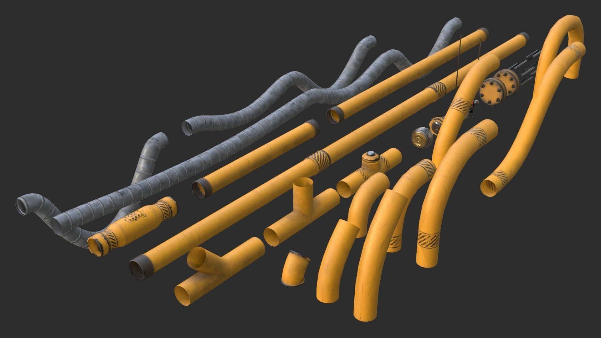 Modular Pipes - Industrial Painted Yellow Low-poly 3D model_4