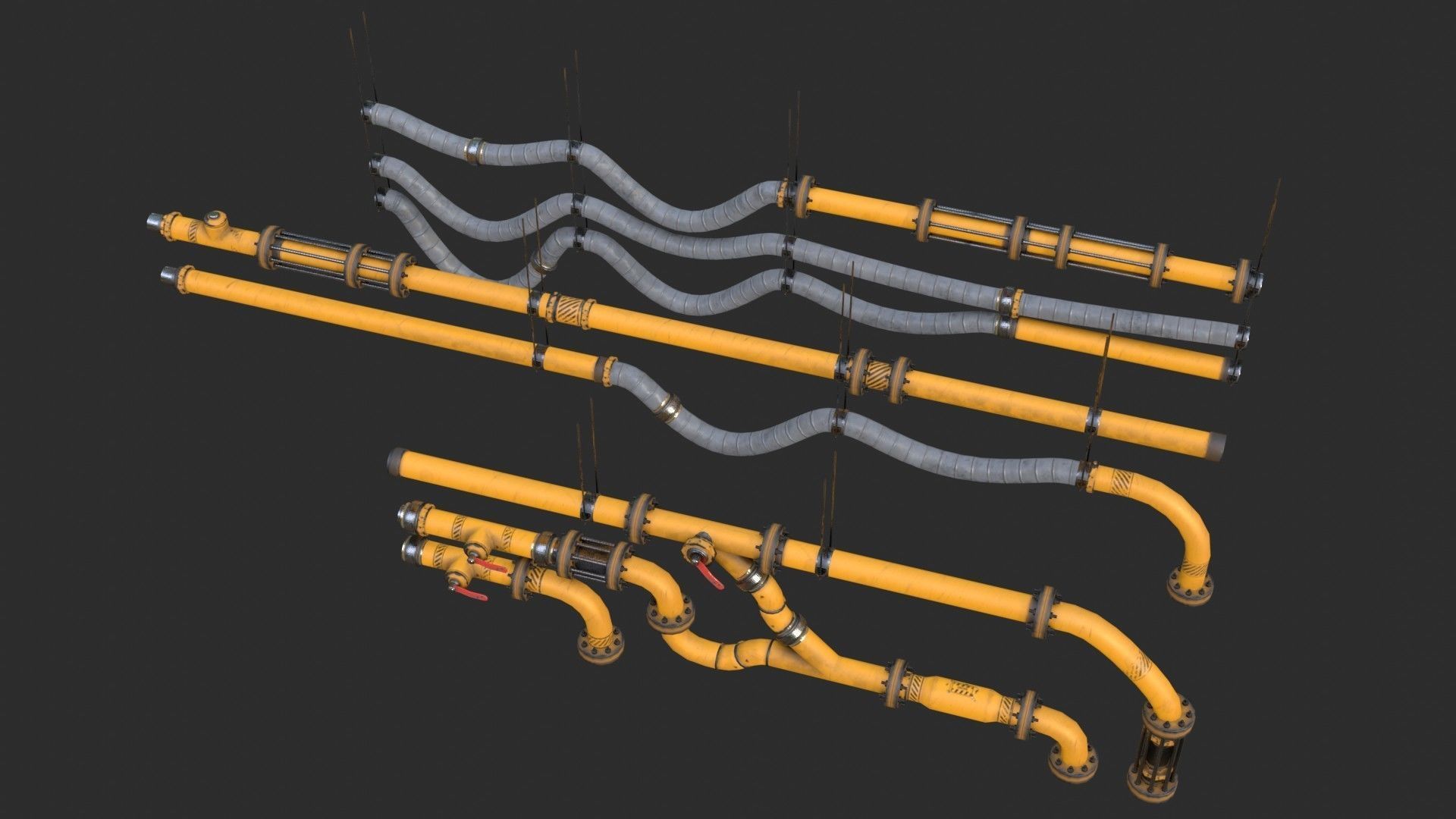 Modular Pipes - Industrial Painted Yellow Low-poly 3D model_11