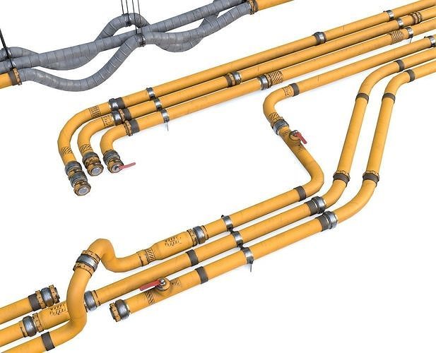 Modular Pipes - Industrial Painted Yellow Low-poly 3D model
