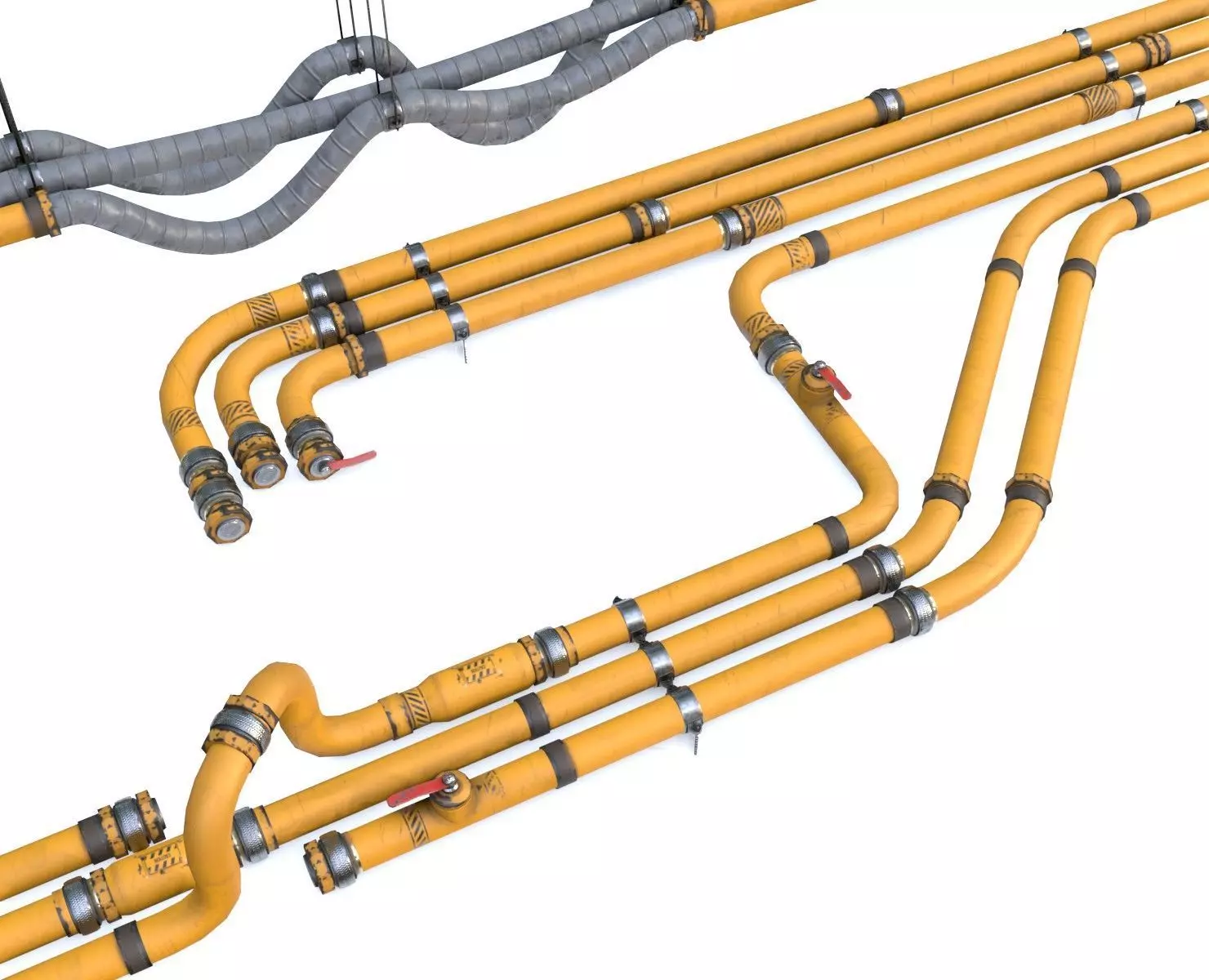 Modular Pipes - Industrial Painted Yellow Low-poly 3D model_0