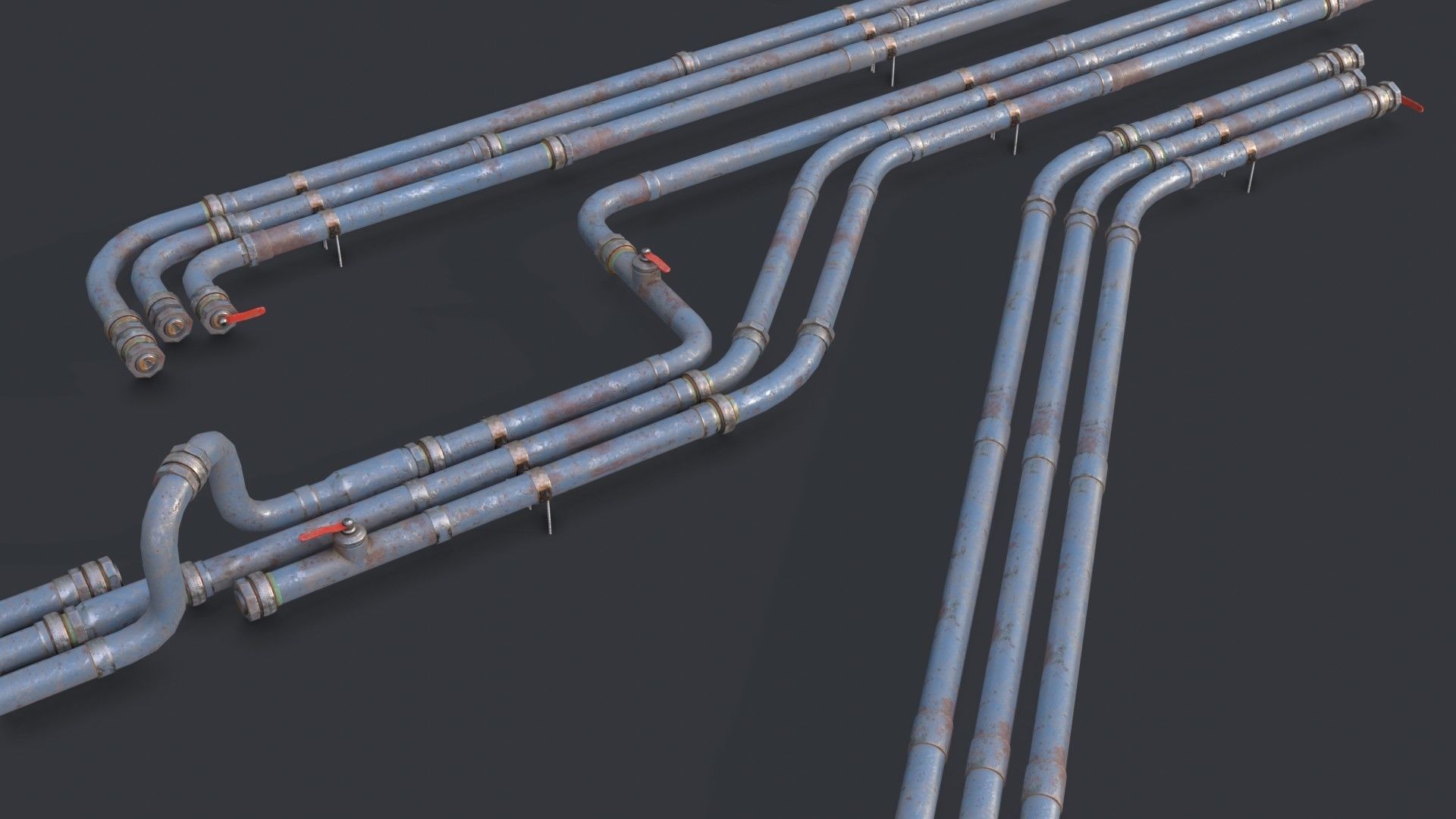 Modular Pipes - Old Painted Low-poly 3D model_19