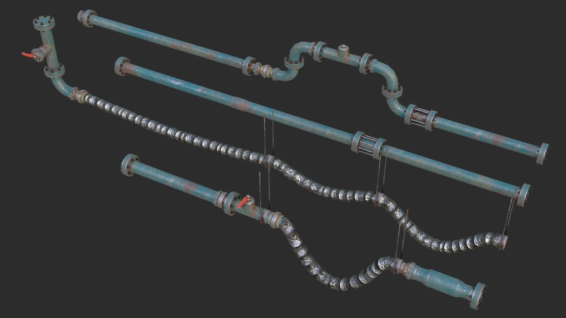 Modular Pipes - Old Painted Low-poly 3D model_10
