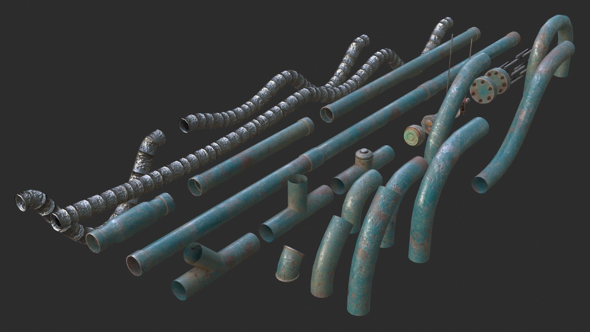Modular Pipes - Old Painted Low-poly 3D model_4