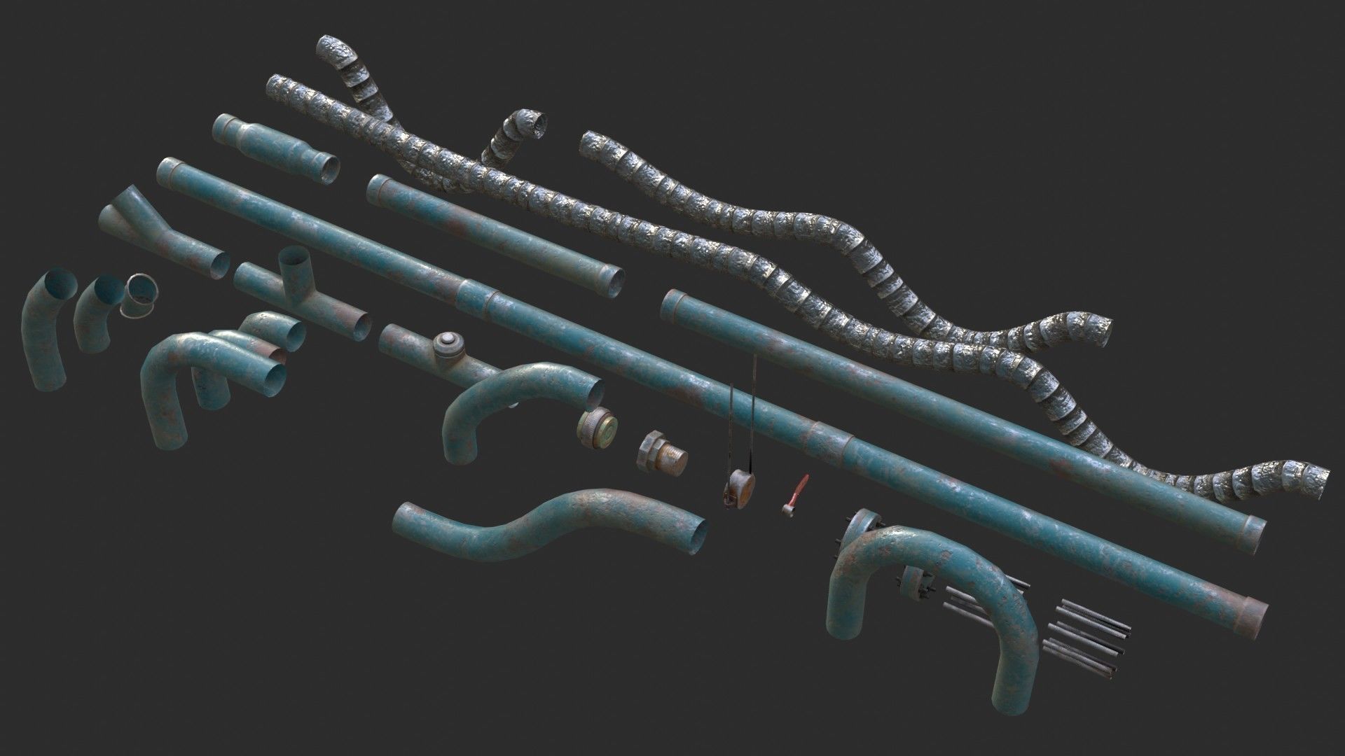Modular Pipes - Old Painted Low-poly 3D model_3