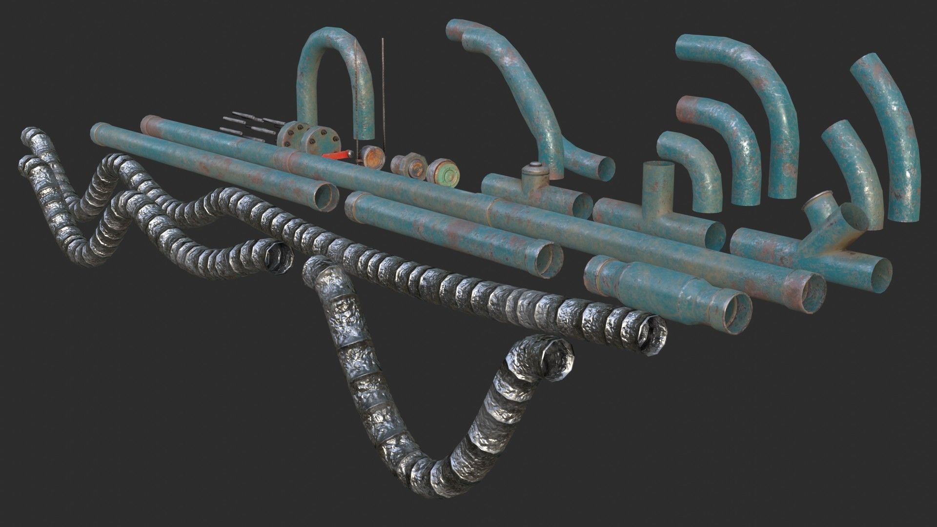 Modular Pipes - Old Painted Low-poly 3D model_5