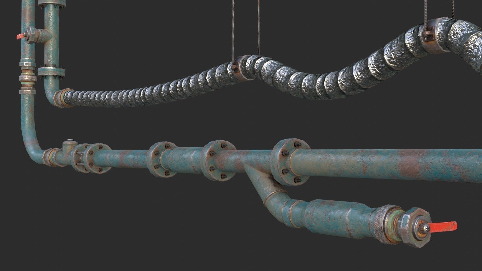 Modular Pipes - Old Painted Low-poly 3D model_16