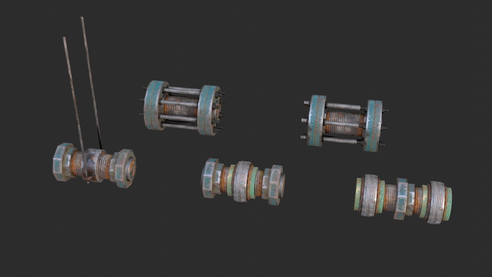 Modular Pipes - Old Painted Low-poly 3D model_13