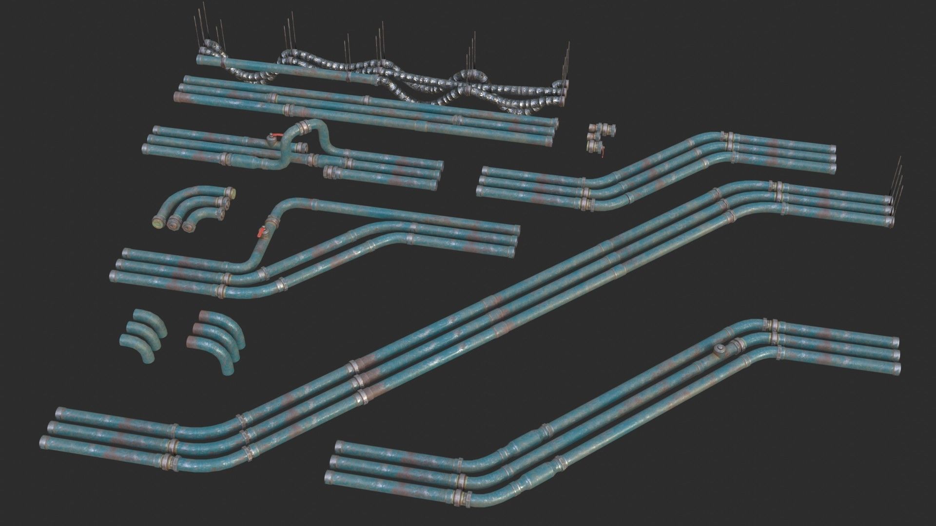 Modular Pipes - Old Painted Low-poly 3D model_15