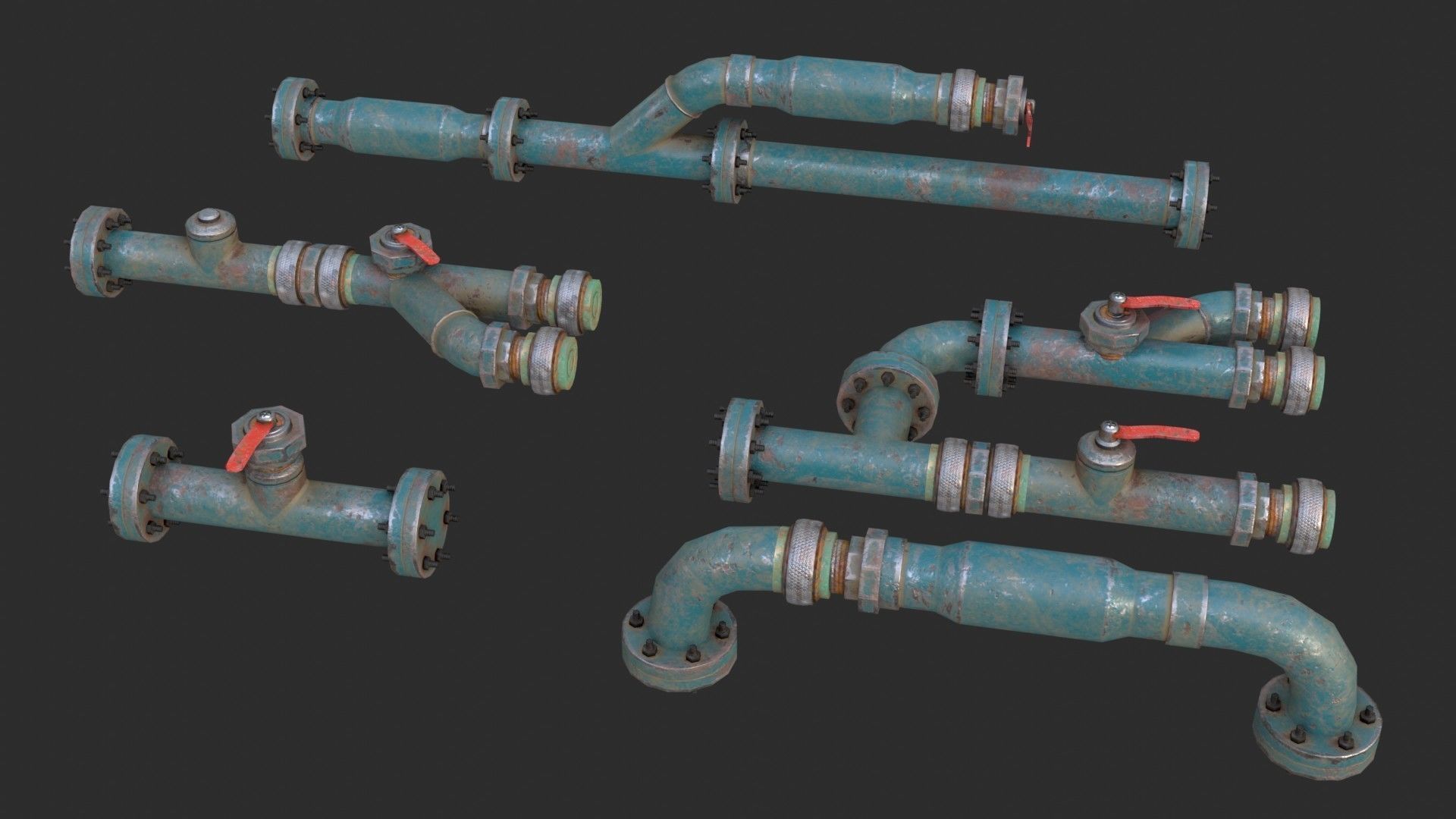 Modular Pipes - Old Painted Low-poly 3D model_14