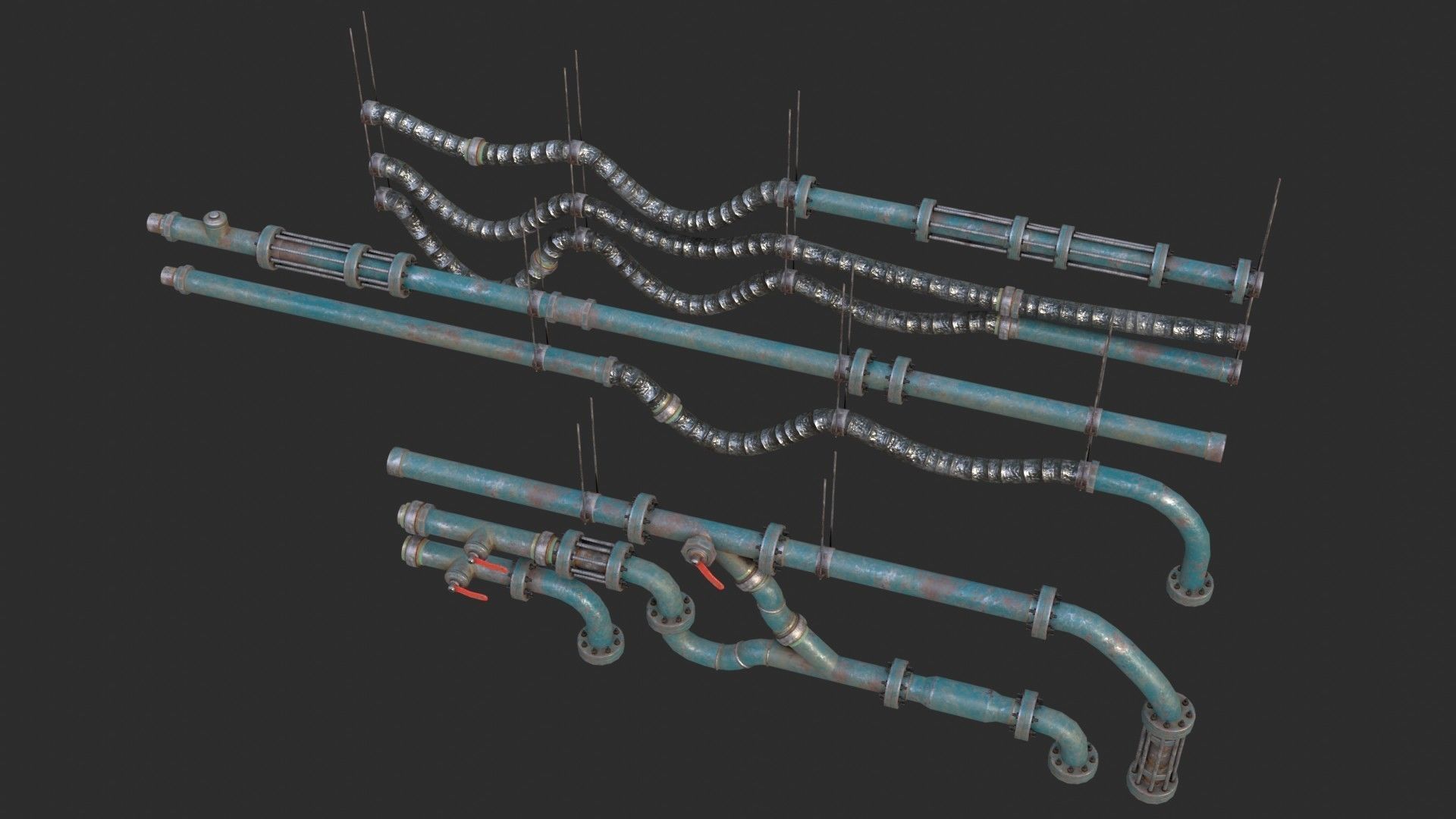 Modular Pipes - Old Painted Low-poly 3D model_11