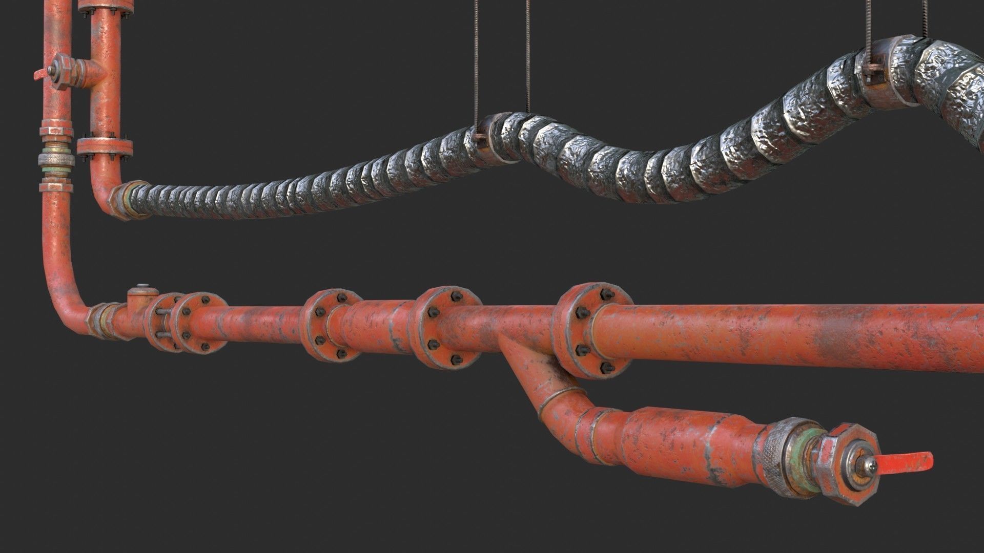 Modular Pipes - Old Painted Low-poly 3D model_22