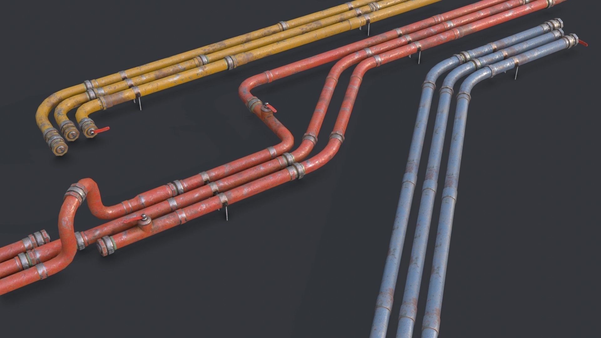 Modular Pipes - Old Painted Low-poly 3D model_21
