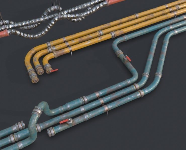 Modular Pipes - Old Painted Low-poly 3D model_1