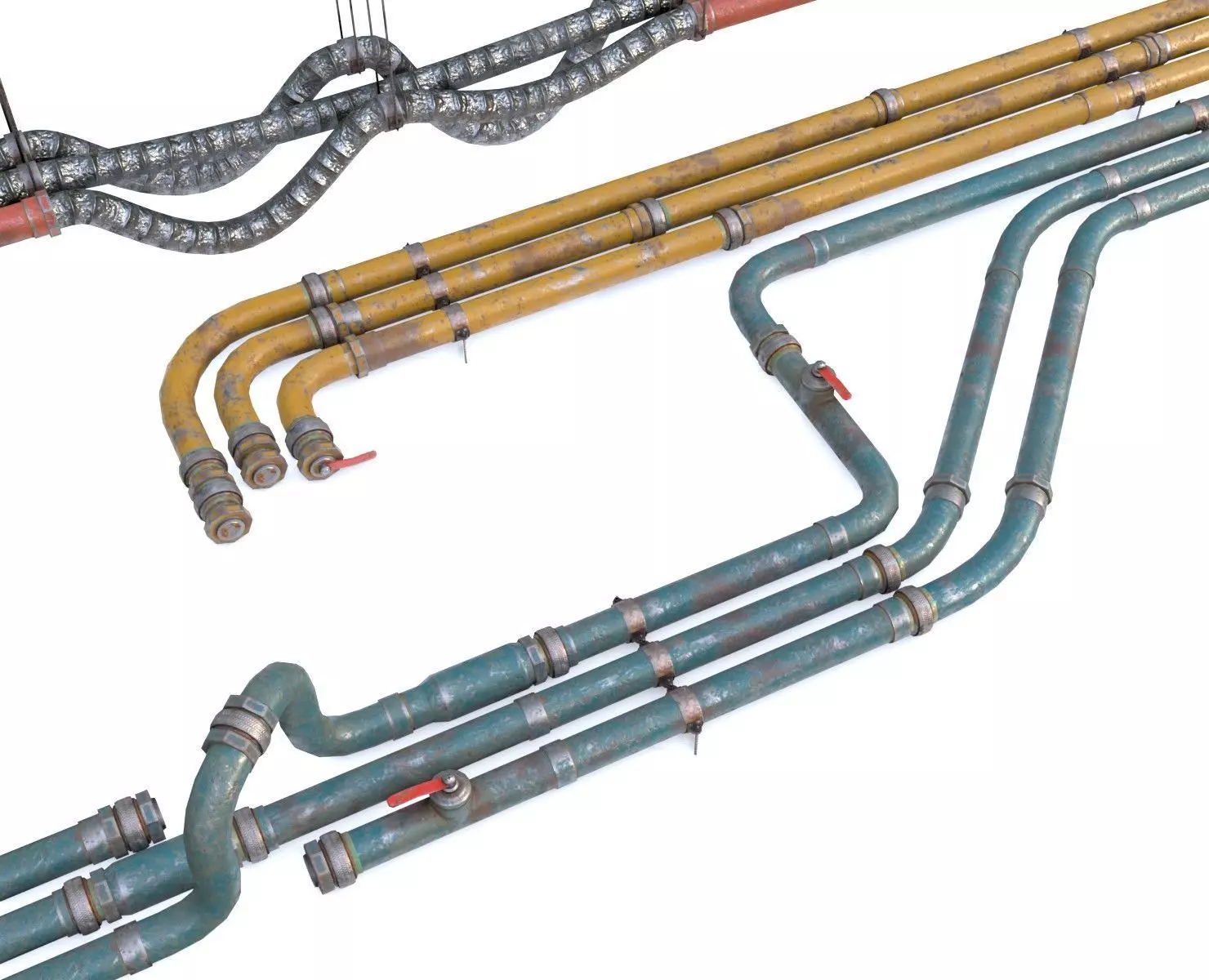 Modular Pipes - Old Painted Low-poly 3D model_0
