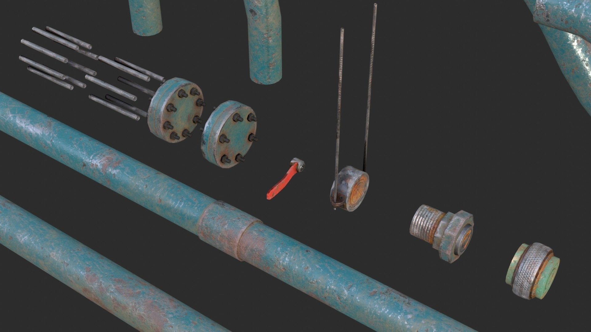 Modular Pipes - Old Painted Low-poly 3D model_8