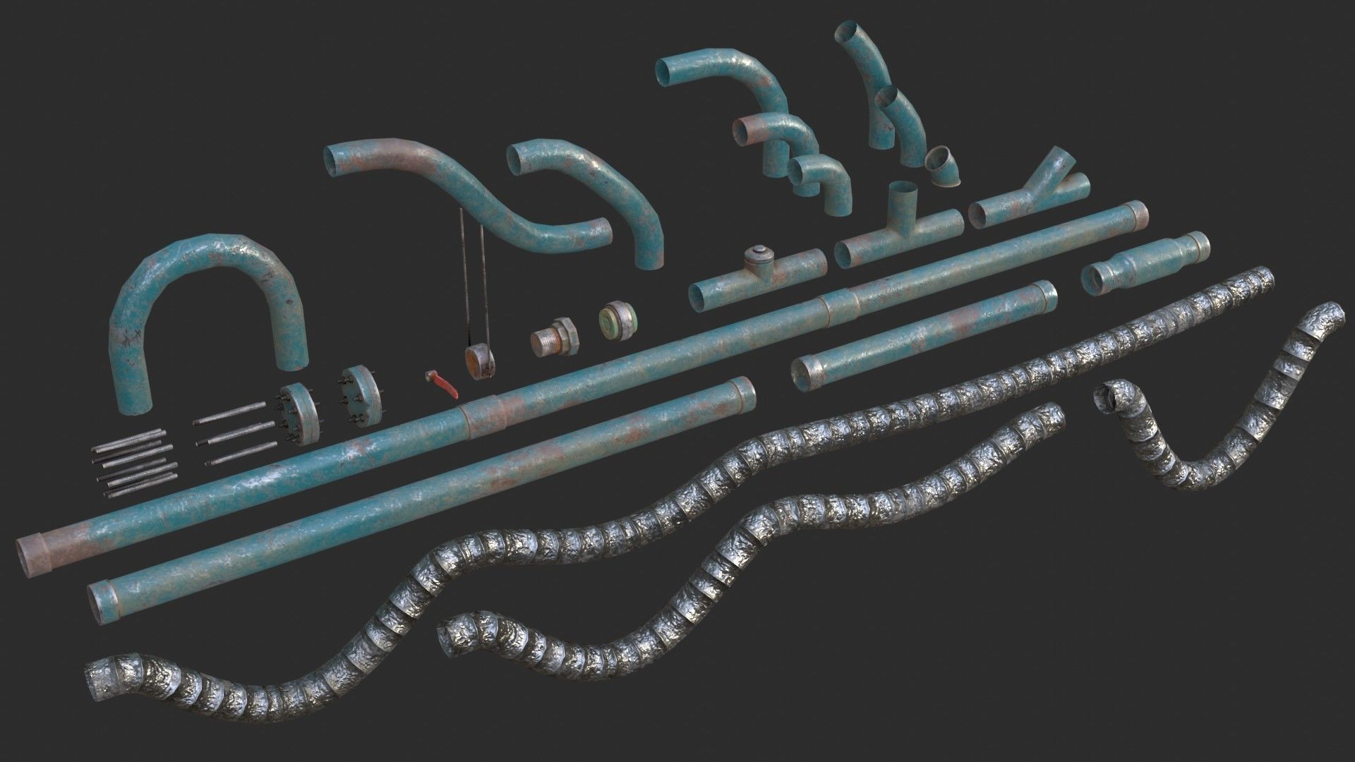Modular Pipes - Old Painted Low-poly 3D model_2