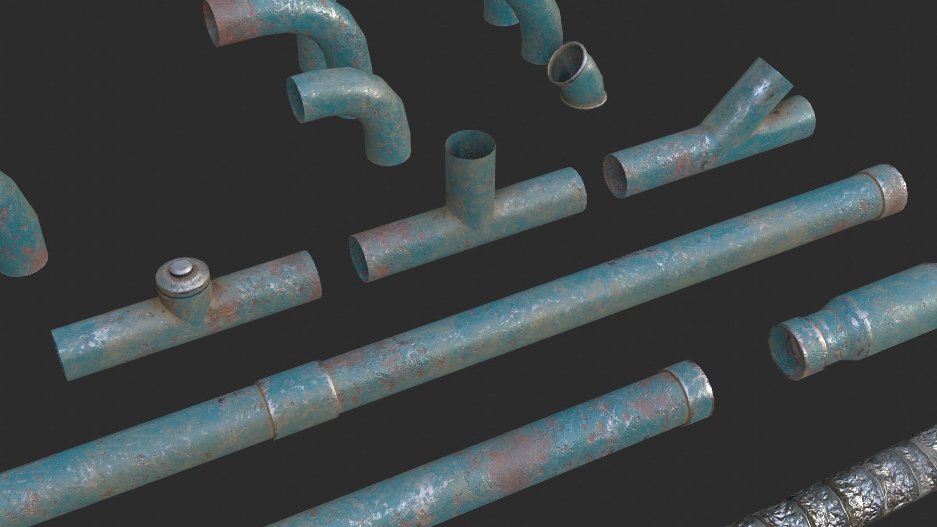 Modular Pipes - Old Painted Low-poly 3D model_7