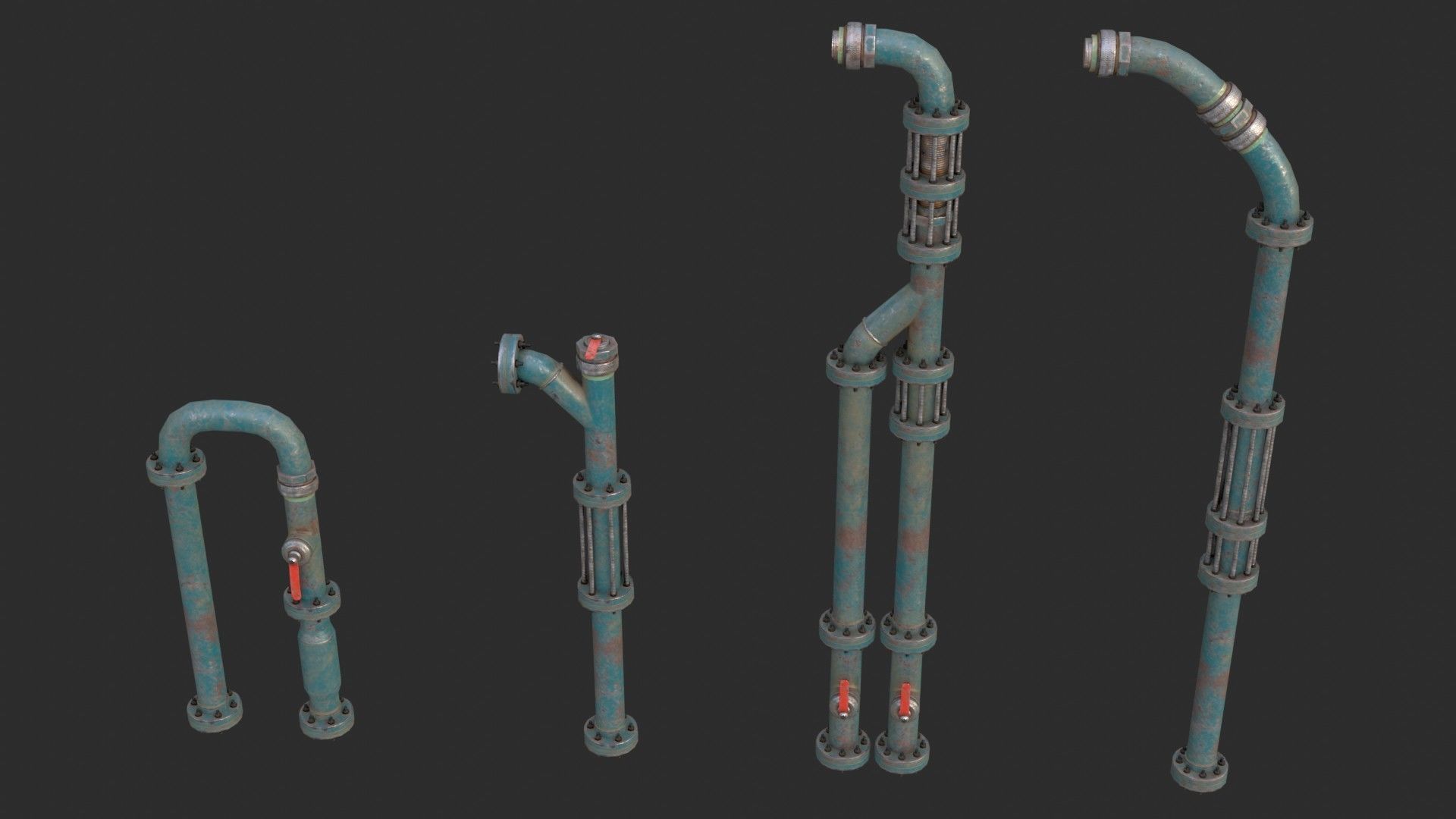 Modular Pipes - Old Painted Low-poly 3D model_12