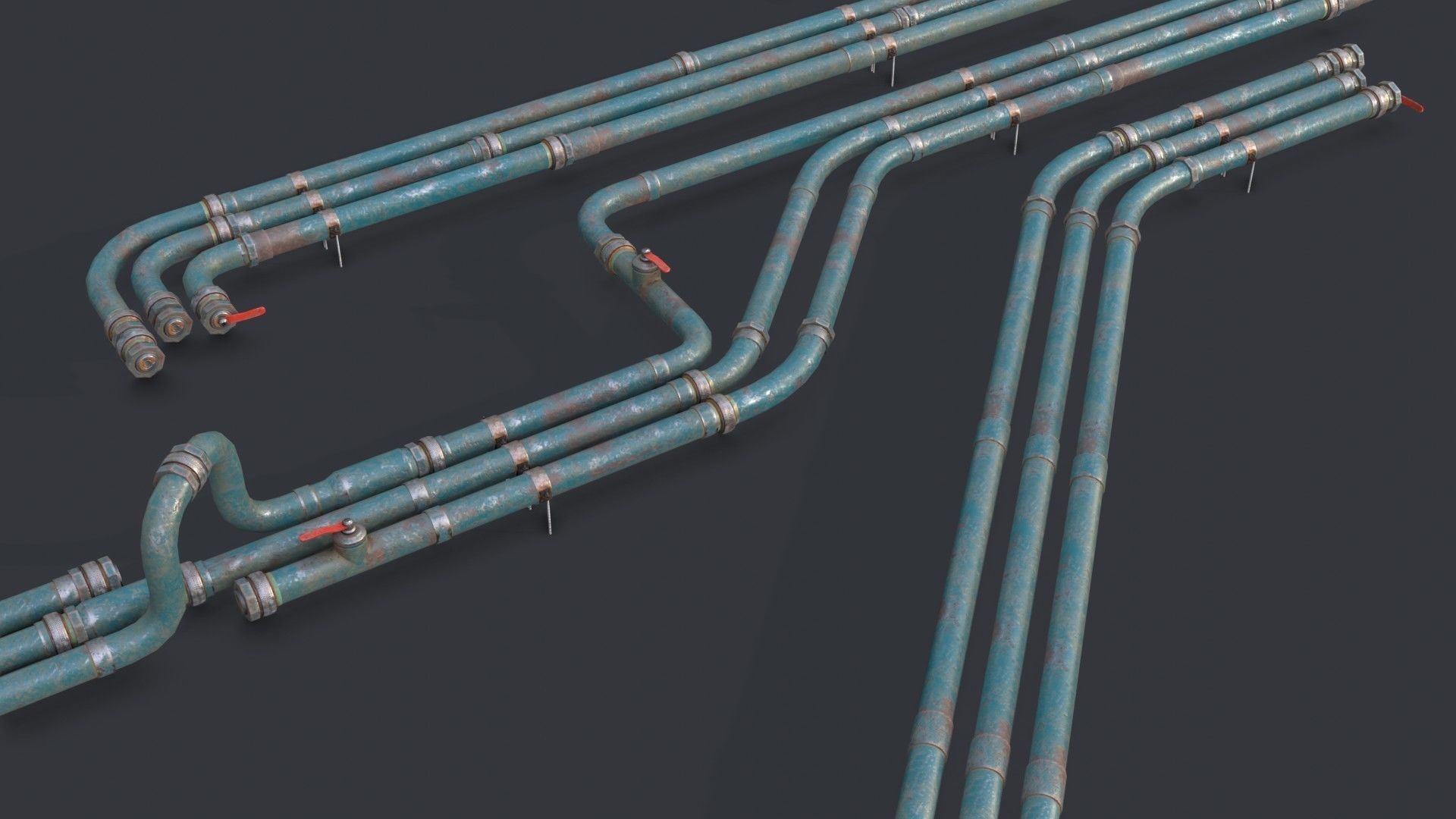 Modular Pipes - Old Painted Low-poly 3D model_17