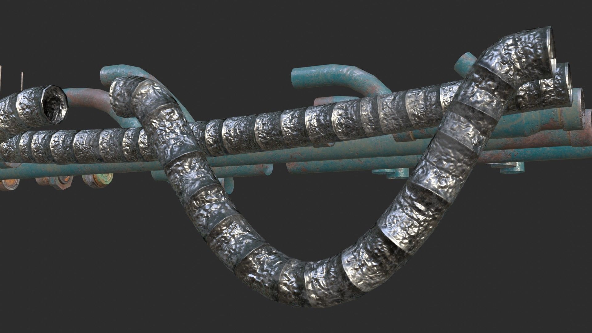 Modular Pipes - Old Painted Low-poly 3D model_6