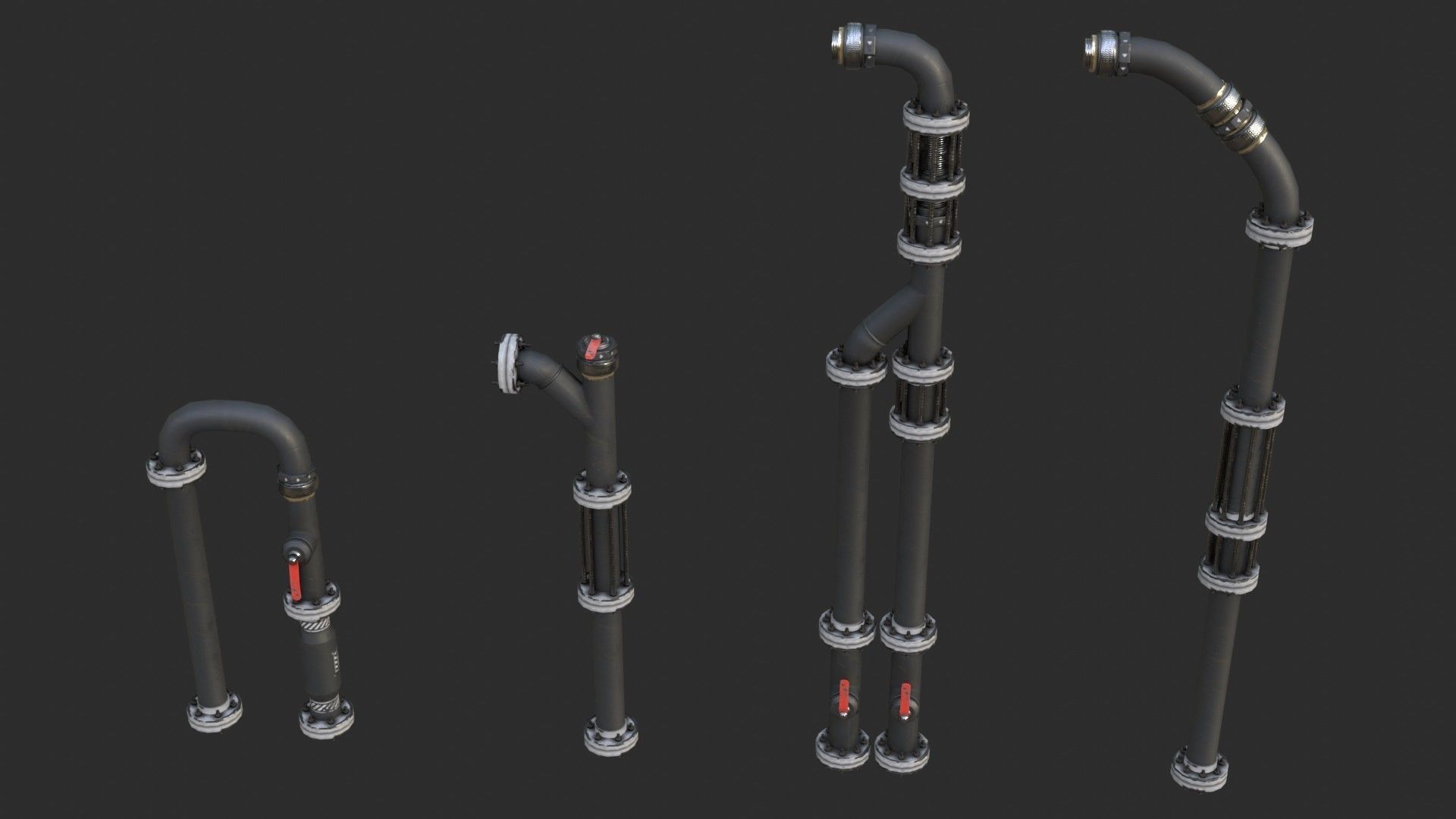 Modular Pipes - Sci-Fi Painted Black Low-poly 3D model_12