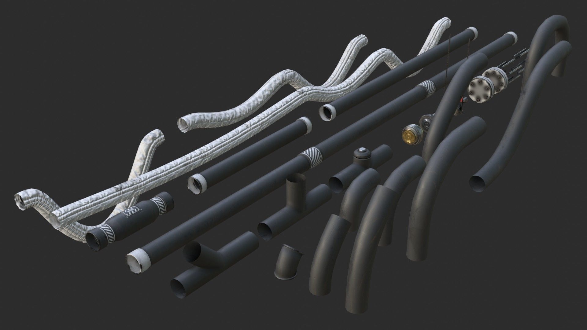 Modular Pipes - Sci-Fi Painted Black Low-poly 3D model_4