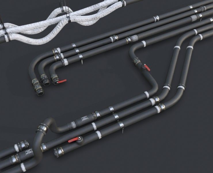 Modular Pipes - Sci-Fi Painted Black Low-poly 3D model_1