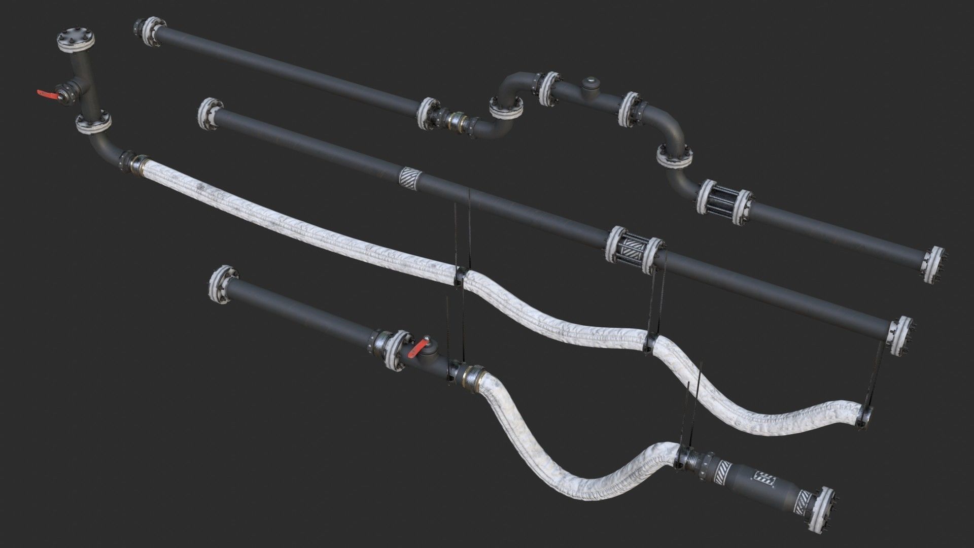 Modular Pipes - Sci-Fi Painted Black Low-poly 3D model_10
