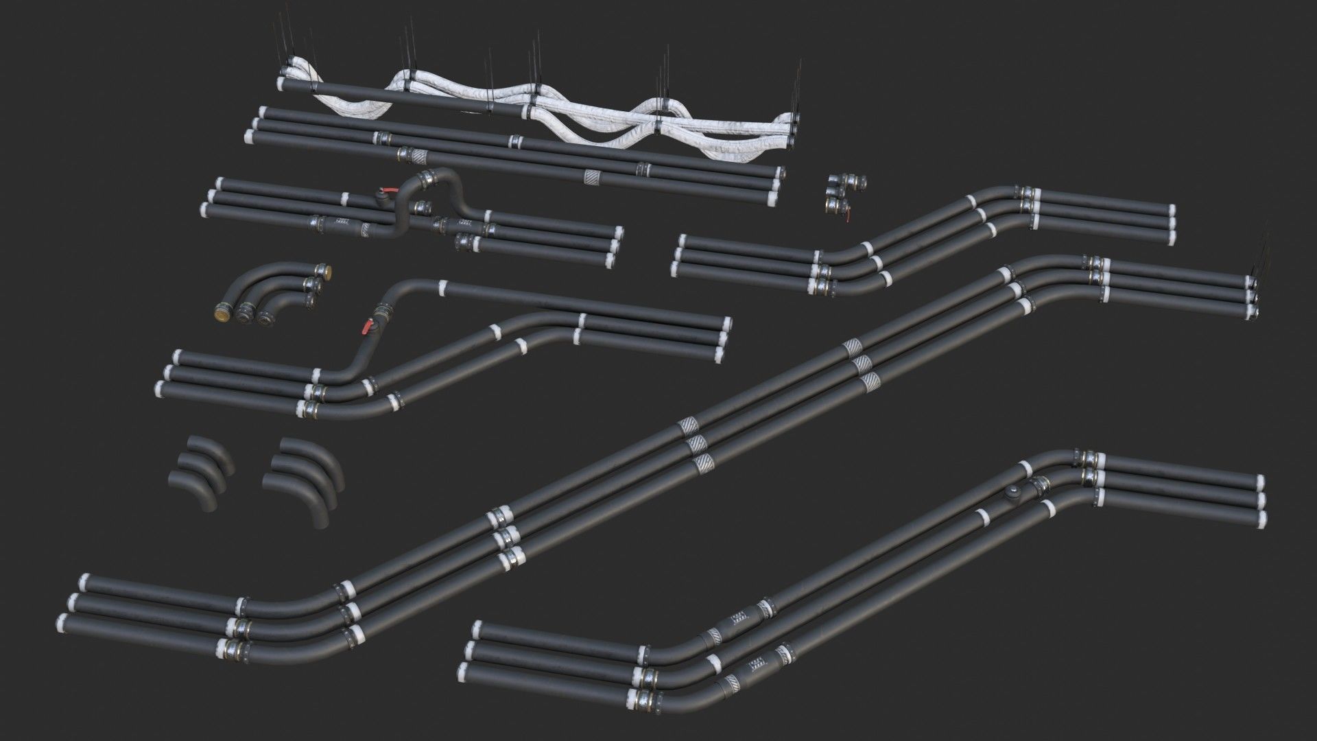 Modular Pipes - Sci-Fi Painted Black Low-poly 3D model_15