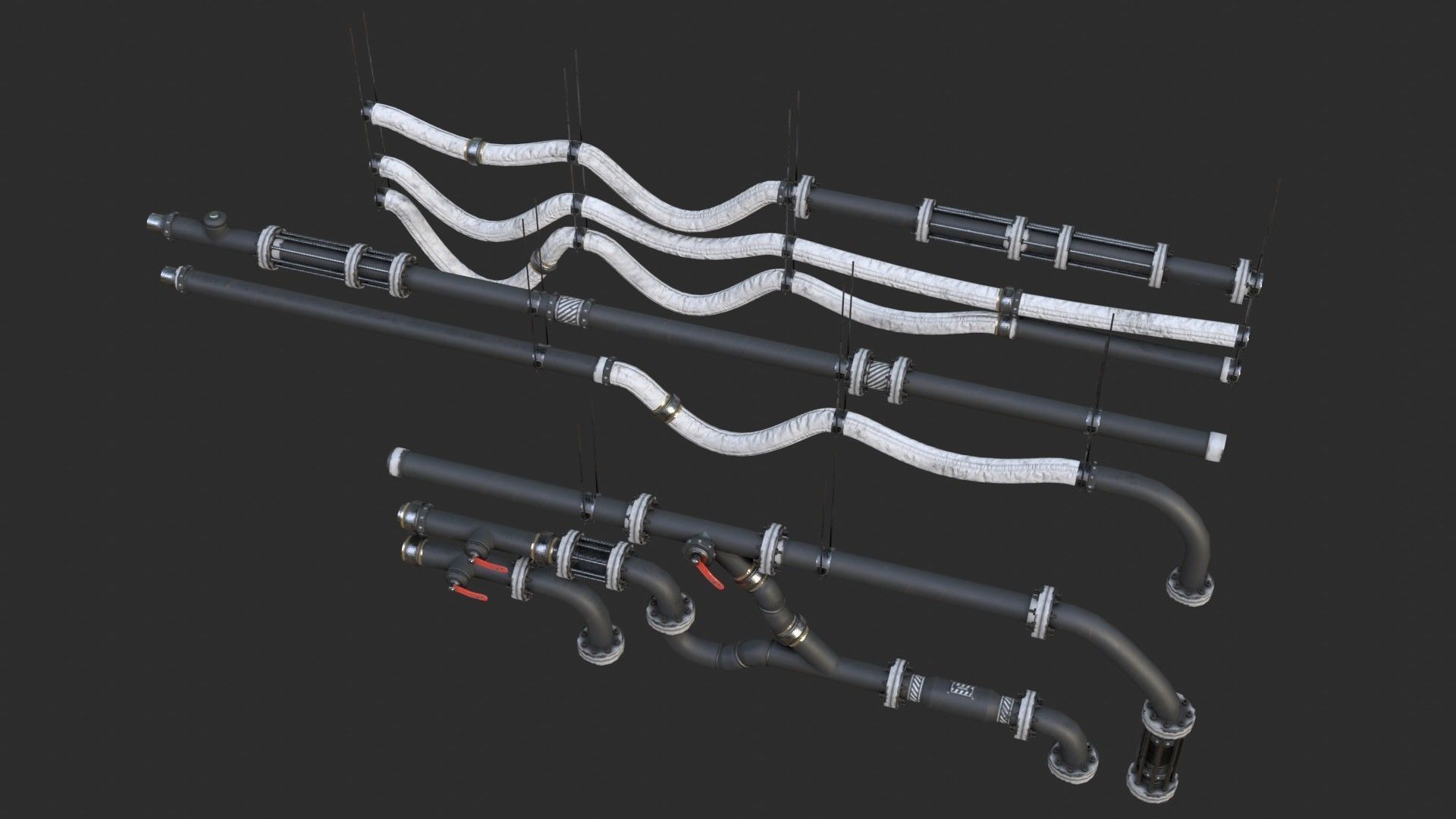 Modular Pipes - Sci-Fi Painted Black Low-poly 3D model_11