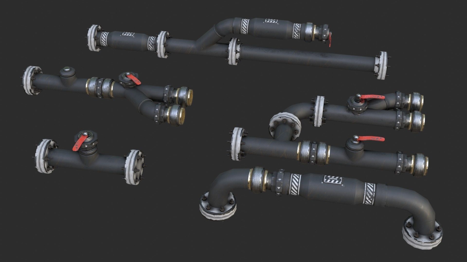 Modular Pipes - Sci-Fi Painted Black Low-poly 3D model_14