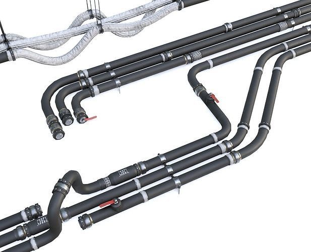 Modular Pipes - Sci-Fi Painted Black Low-poly 3D model