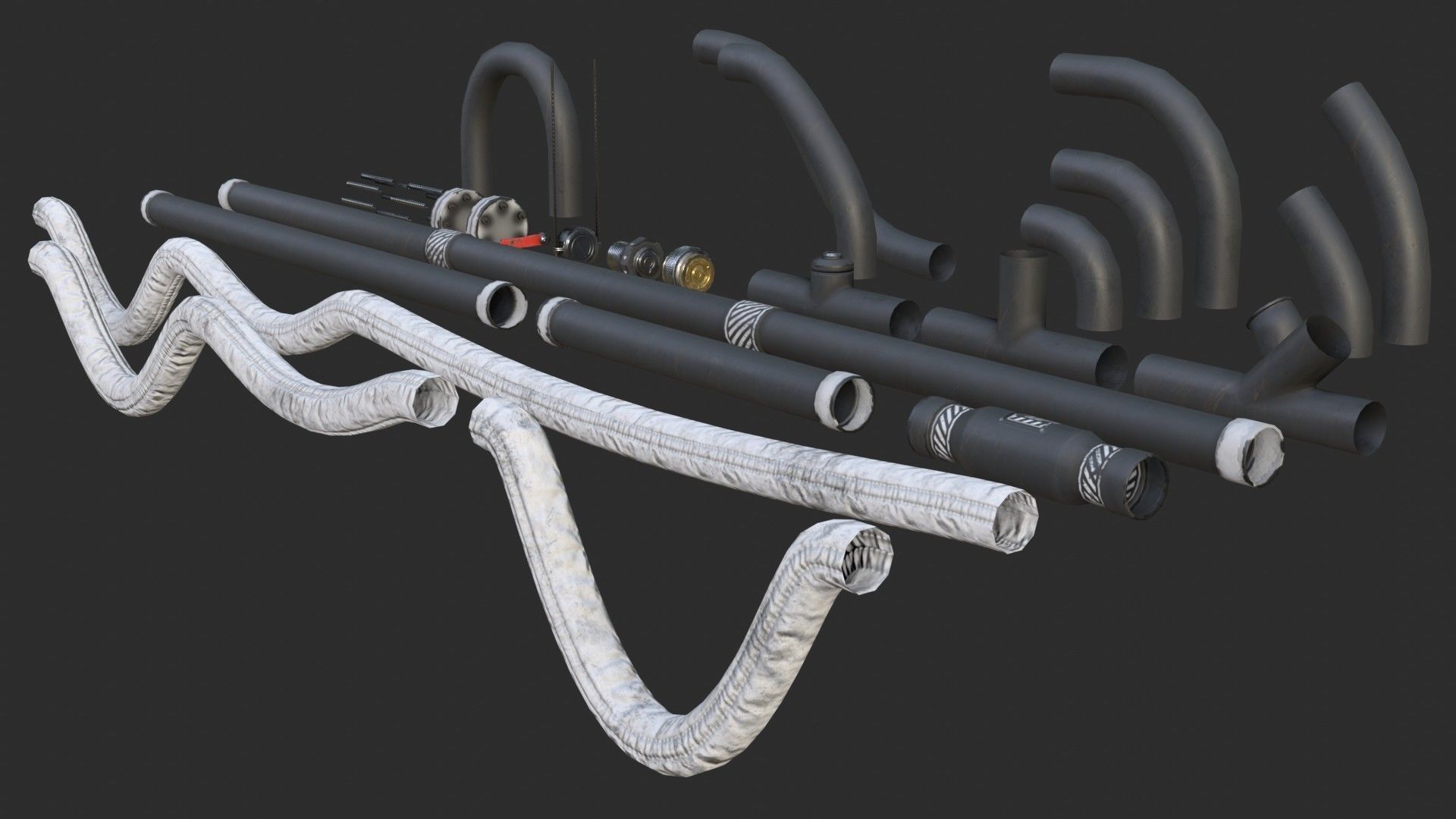 Modular Pipes - Sci-Fi Painted Black Low-poly 3D model_5