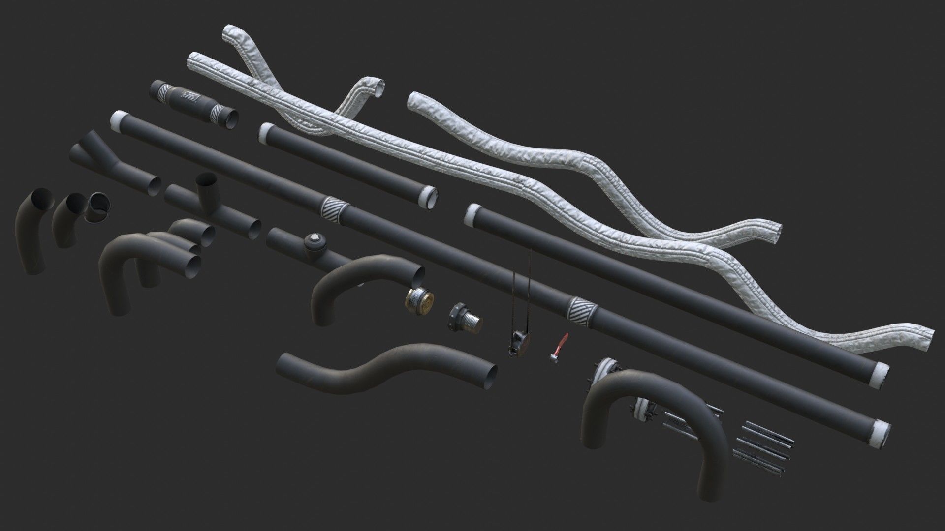 Modular Pipes - Sci-Fi Painted Black Low-poly 3D model_3