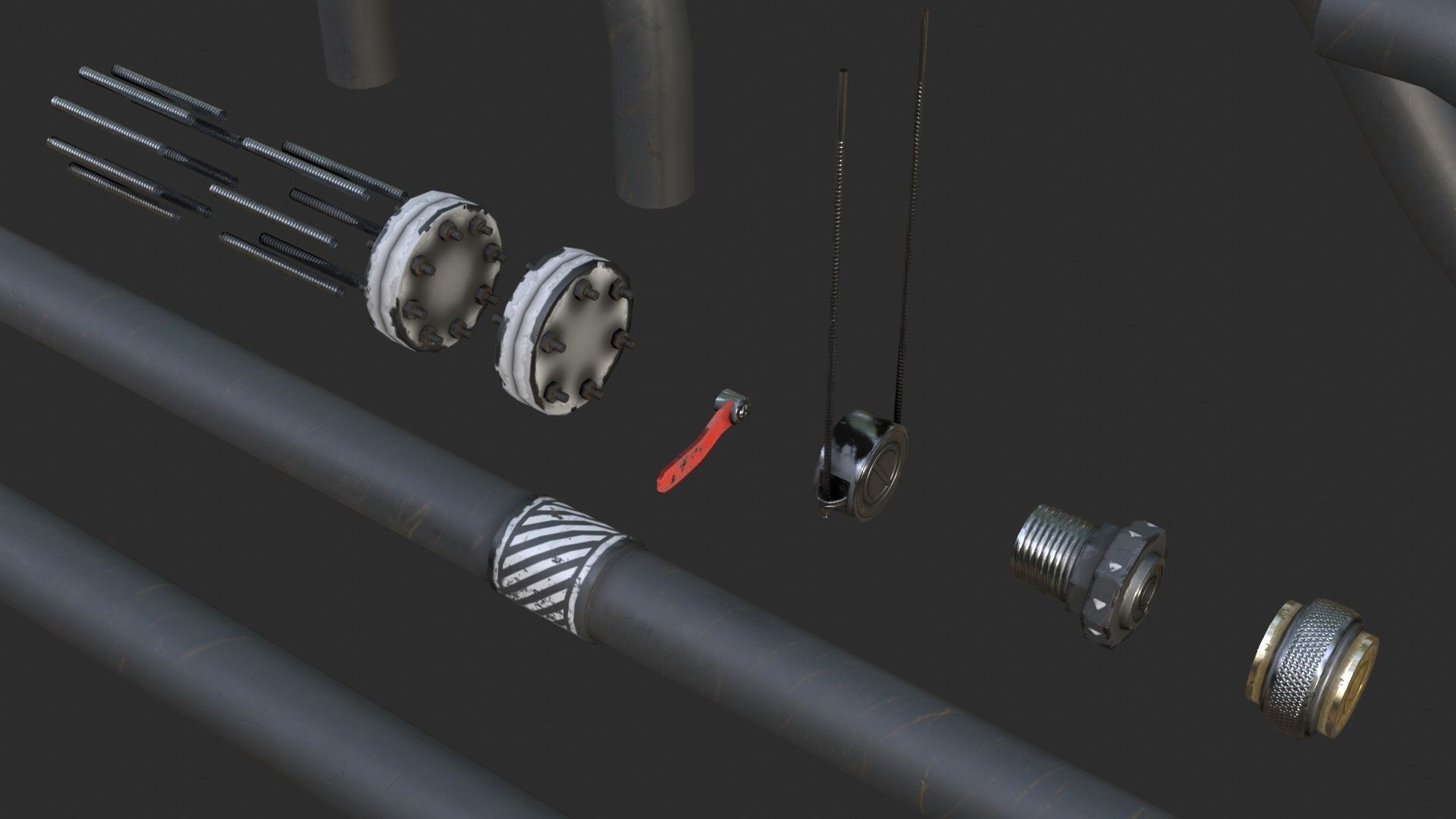 Modular Pipes - Sci-Fi Painted Black Low-poly 3D model_8
