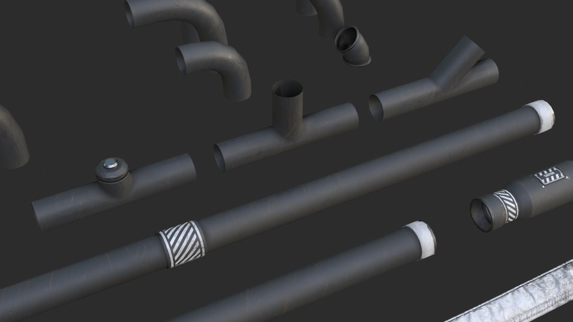 Modular Pipes - Sci-Fi Painted Black Low-poly 3D model_7