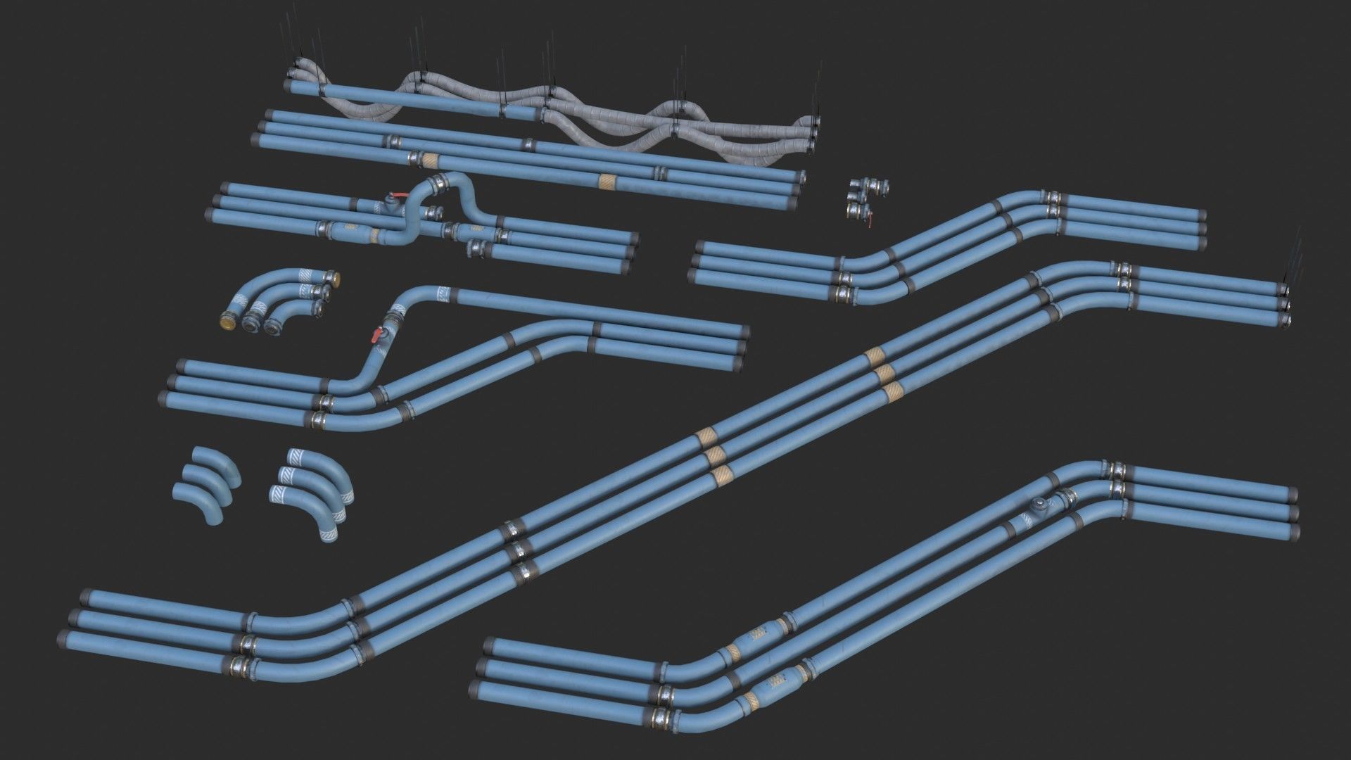 Modular Pipes - Industrial Painted Blue Low-poly 3D model_15