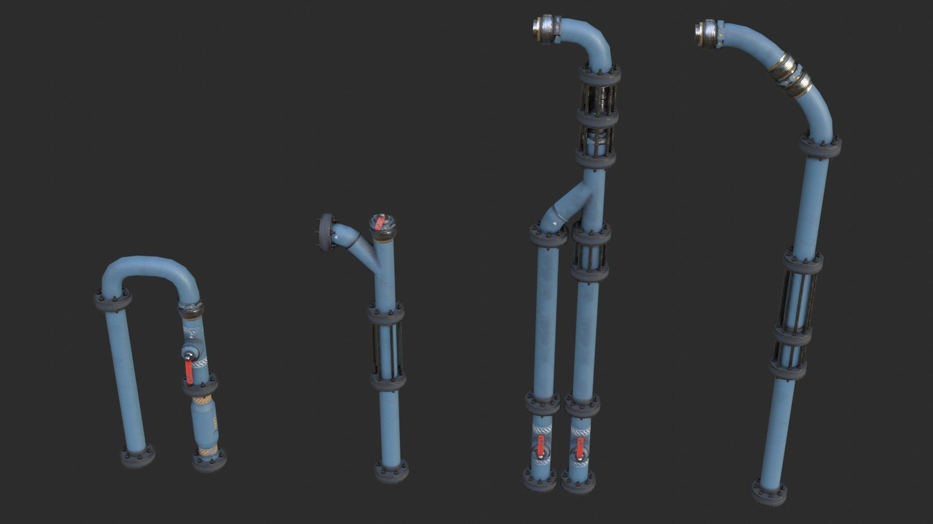 Modular Pipes - Industrial Painted Blue Low-poly 3D model_12
