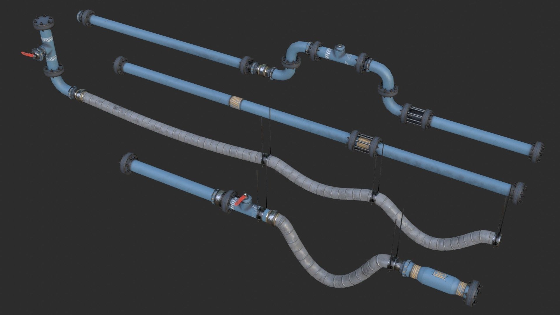 Modular Pipes - Industrial Painted Blue Low-poly 3D model_10