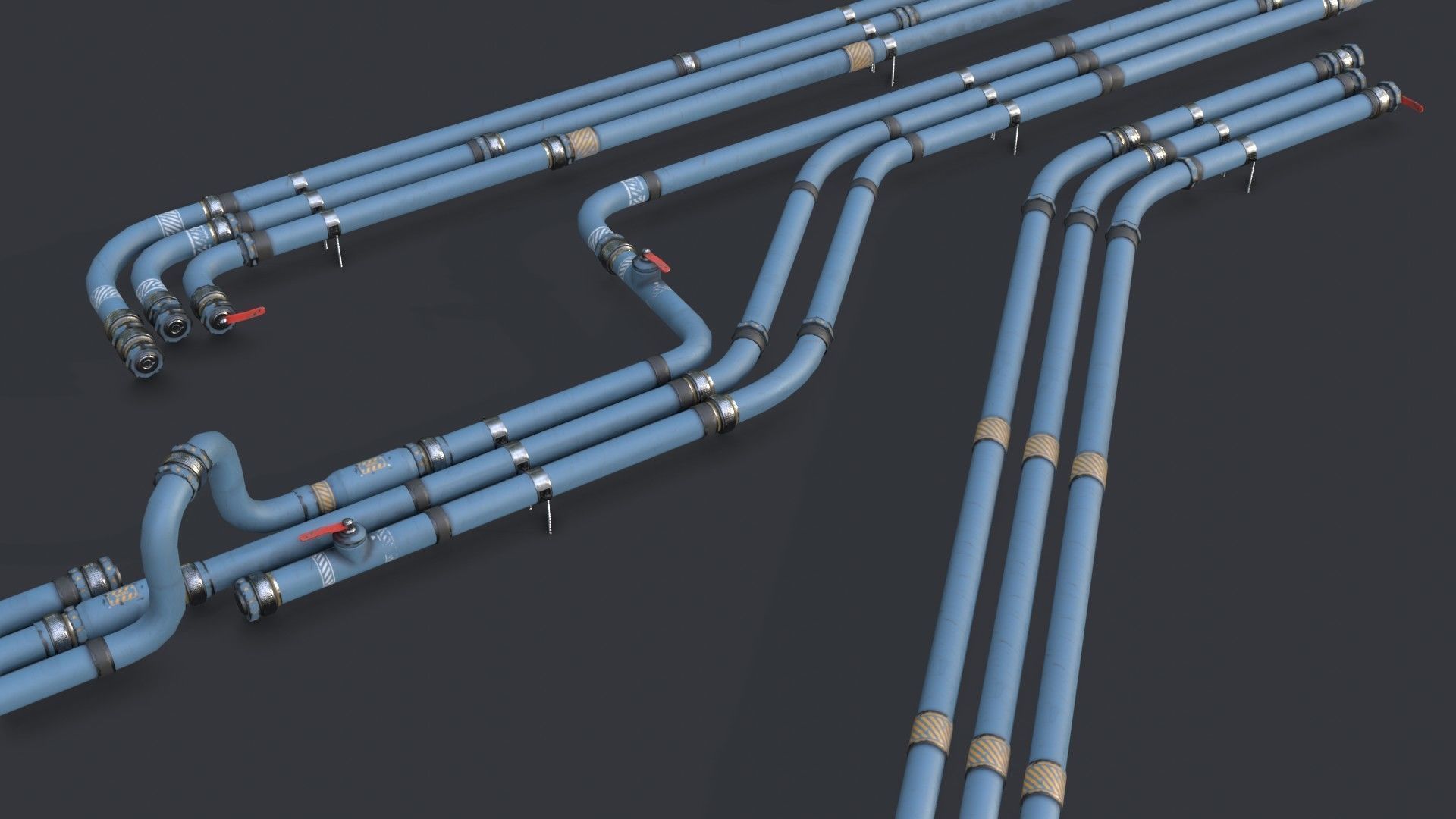 Modular Pipes - Industrial Painted Blue Low-poly 3D model_17