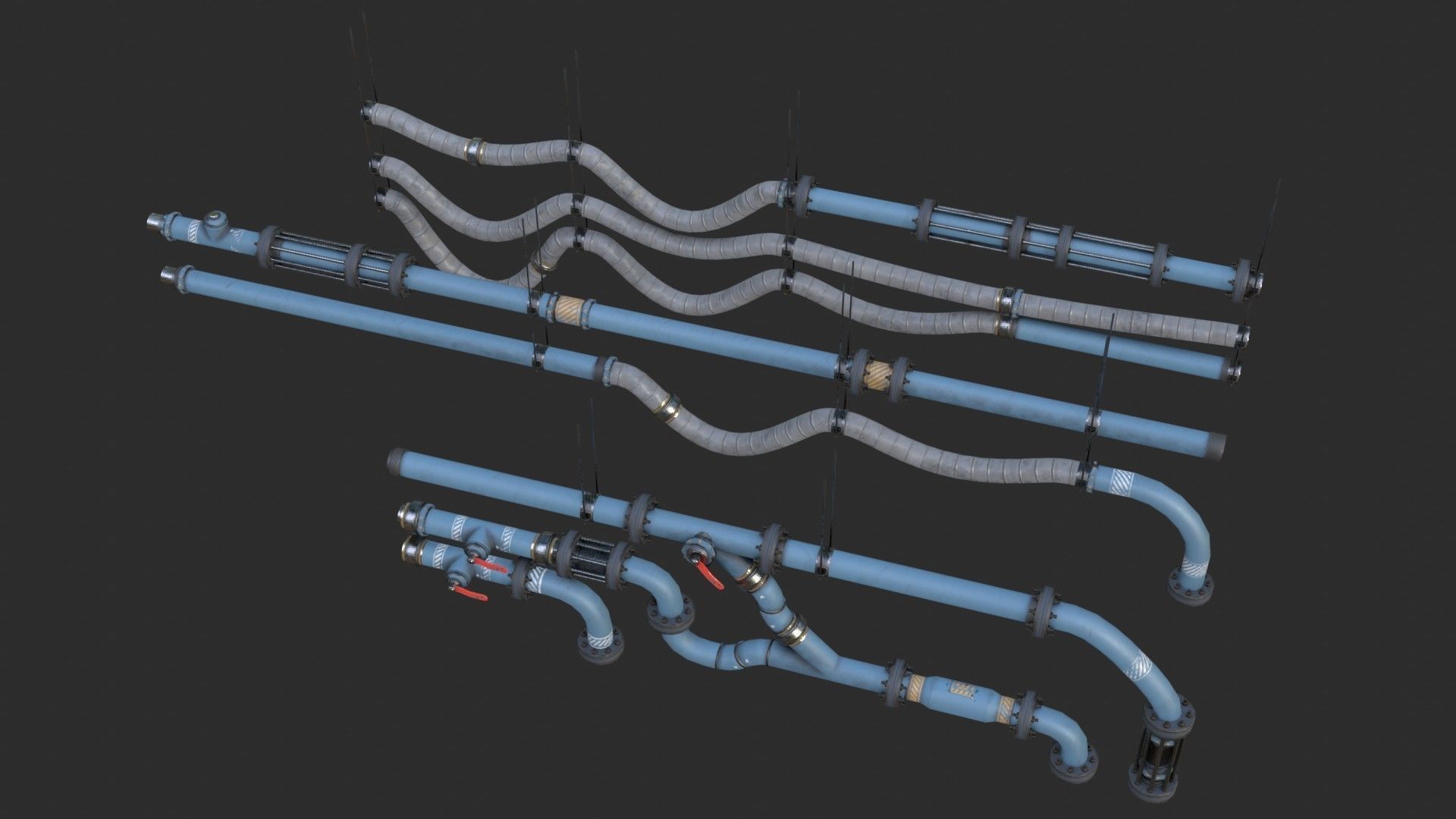 Modular Pipes - Industrial Painted Blue Low-poly 3D model_11