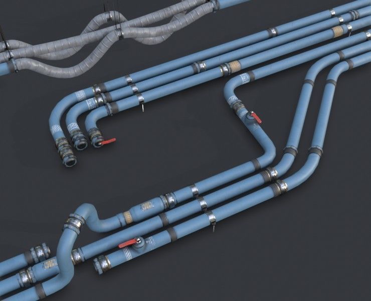 Modular Pipes - Industrial Painted Blue Low-poly 3D model_1