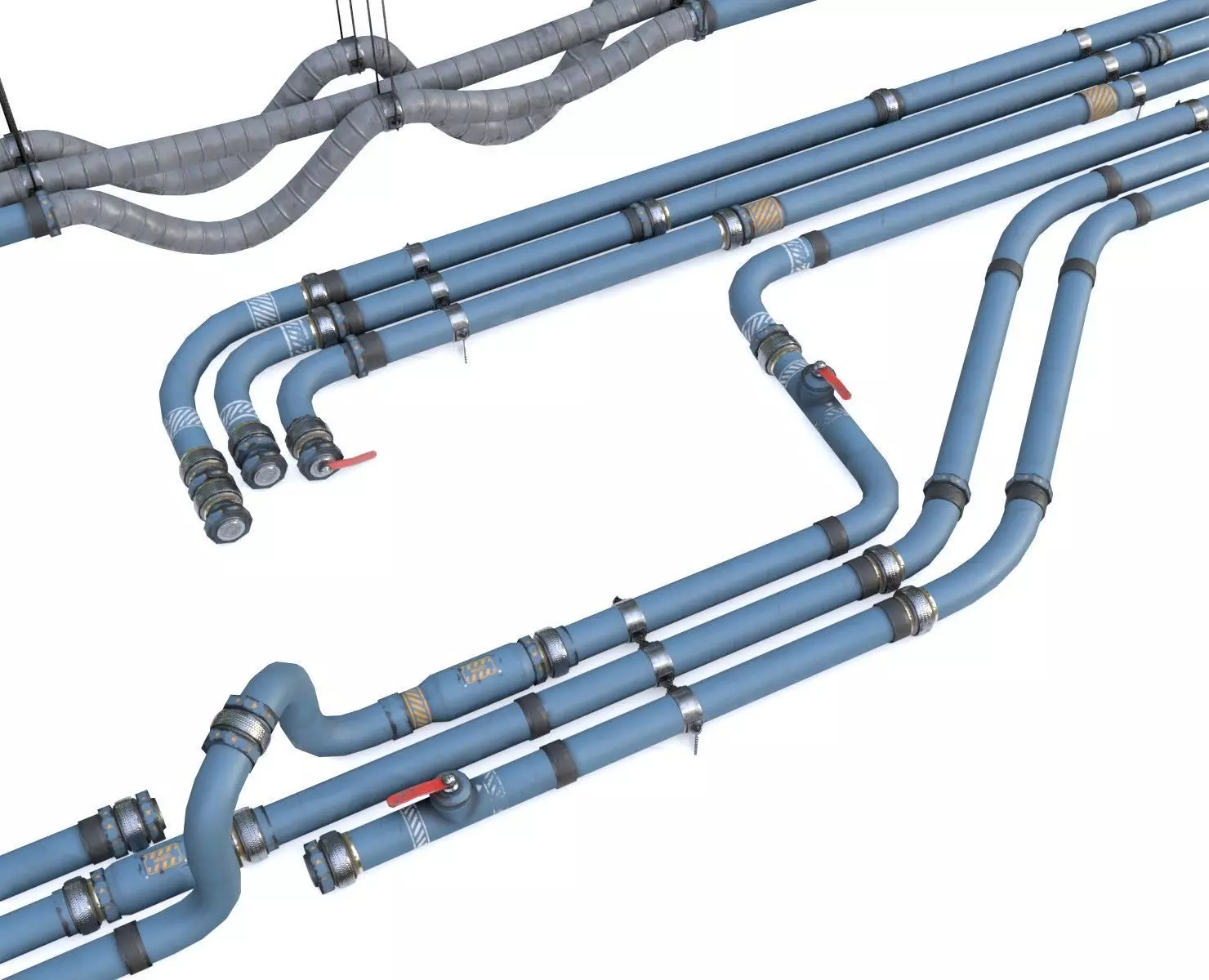 Modular Pipes - Industrial Painted Blue Low-poly 3D model_0